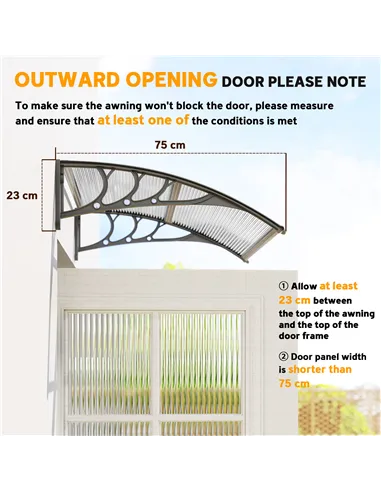 Outsunny Front Door Canopy Outdoor Awning Aluminium Rigid Plastic Polycarbonate Rain Shelter UV Water Rain Resistant 100 x 75cm 