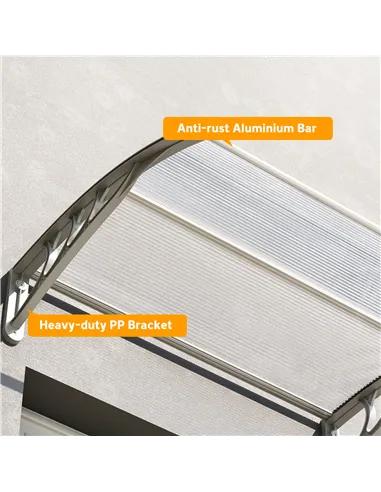 Outsunny Front Door Canopy Outdoor Awning Aluminium Rigid Plastic Polycarbonate Rain Shelter UV Water Rain Resistant 100 x 75cm 