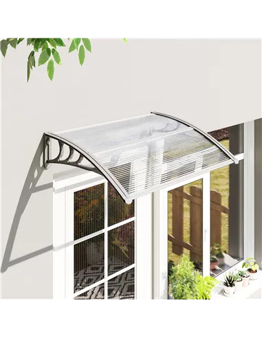 Outsunny Front Door Canopy Outdoor Awning Aluminium Rigid Plastic Polycarbonate Rain Shelter UV Water Rain Resistant 100 x 75cm 