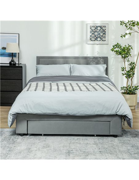 HOMCOM Double Size Ottoman Bed Frame, with Front Drawer - Grey