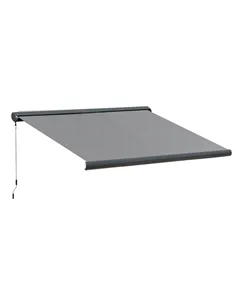 Outsunny 3.5x3m LED Light Full Cassette Case Electric/Manual Awning Door Window Sun Shade Patio Canopy Retractable w/ Remote Gre