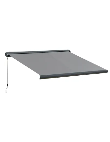 Outsunny 3.5x3m LED Light Full Cassette Case Electric/Manual Awning Door Window Sun Shade Patio Canopy Retractable w/ Remote Gre