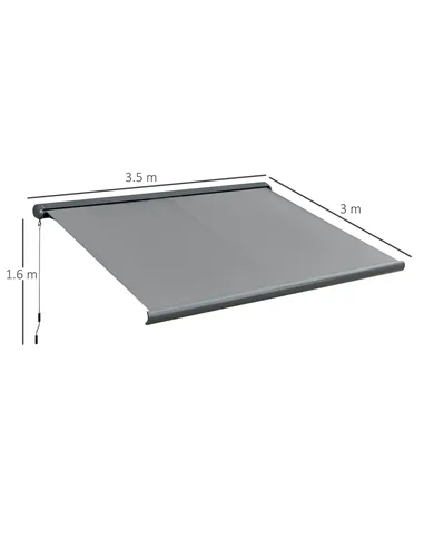 Outsunny 3.5x3m LED Light Full Cassette Case Electric/Manual Awning Door Window Sun Shade Patio Canopy Retractable w/ Remote Gre