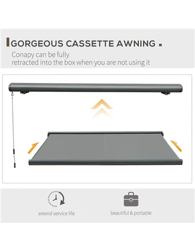 Outsunny 3.5x3m LED Light Full Cassette Case Electric/Manual Awning Door Window Sun Shade Patio Canopy Retractable w/ Remote Gre