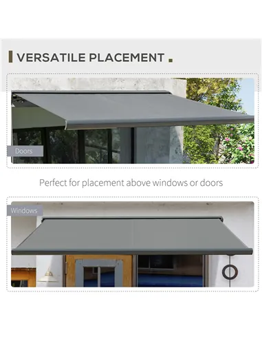 Outsunny 3.5x3m LED Light Full Cassette Case Electric/Manual Awning Door Window Sun Shade Patio Canopy Retractable w/ Remote Gre