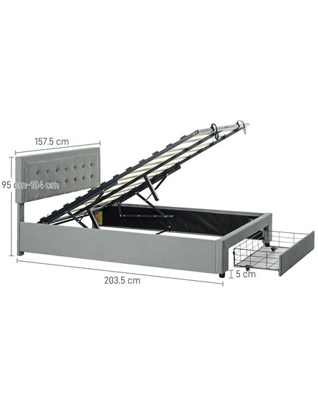 HOMCOM Double Size Ottoman Bed Frame, with Front Drawer - Grey