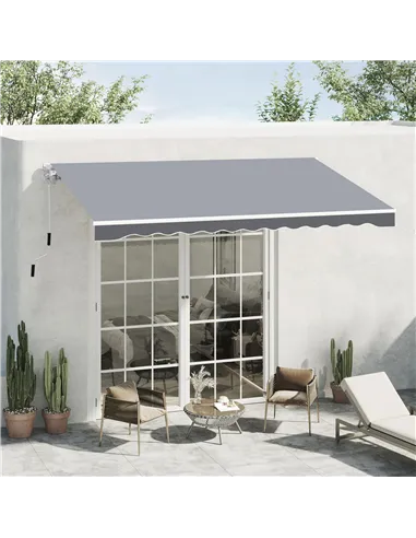Outsunny 2.5m x 2m Garden Patio Manual Awning Canopy Sun Shade Shelter Retractable with Winding Handle Grey