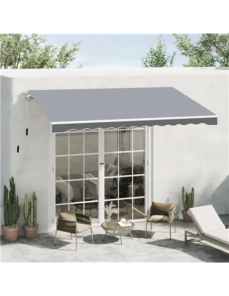 Outsunny 2.5m x 2m Garden Patio Manual Awning Canopy Sun Shade Shelter Retractable with Winding Handle Grey