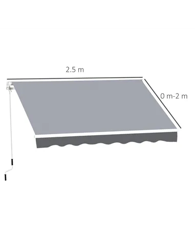 Outsunny 2.5m x 2m Garden Patio Manual Awning Canopy Sun Shade Shelter Retractable with Winding Handle Grey