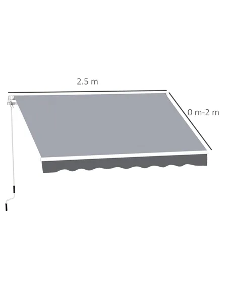 Outsunny 2.5m x 2m Garden Patio Manual Awning Canopy Sun Shade Shelter Retractable with Winding Handle Grey