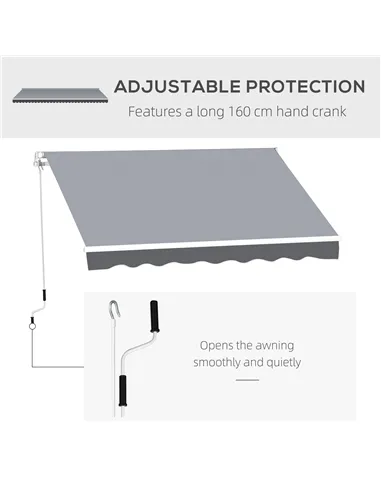 Outsunny 2.5m x 2m Garden Patio Manual Awning Canopy Sun Shade Shelter Retractable with Winding Handle Grey