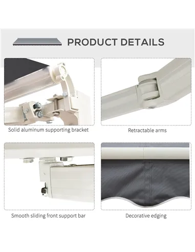 Outsunny 2.5m x 2m Garden Patio Manual Awning Canopy Sun Shade Shelter Retractable with Winding Handle Grey