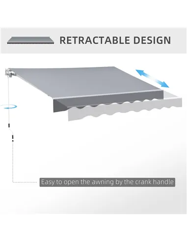 Outsunny 2.5m x 2m Garden Patio Manual Awning Canopy Sun Shade Shelter Retractable with Winding Handle Grey