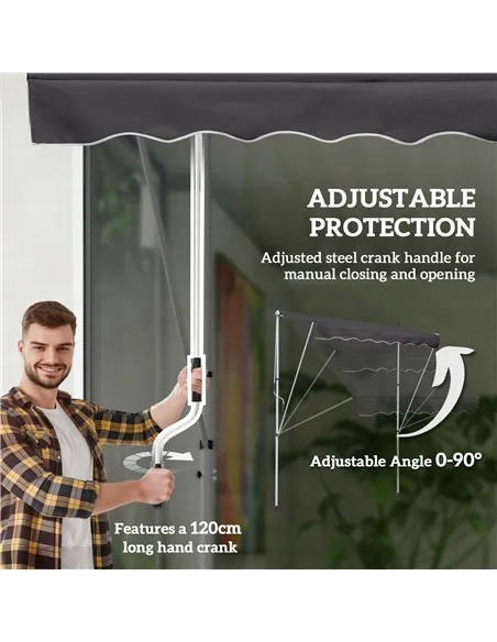 Outsunny Balcony 2 x 1.5m Manual Adjustable Awning DIY Patio Clamp Awning Canopy Retractable Shade Shelter Easy to Move for Balc