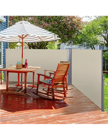 Outsunny 6 x 1.6 M Double Canopy Pull-Out Side Awning Sun Rain Outdoor Protection w/ Steel Frame Retractable Garden Privacy Home