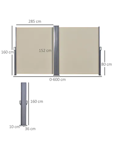 Outsunny 6 x 1.6 M Double Canopy Pull-Out Side Awning Sun Rain Outdoor Protection w/ Steel Frame Retractable Garden Privacy Home
