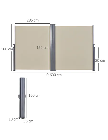 Outsunny 6 x 1.6 M Double Canopy Pull-Out Side Awning Sun Rain Outdoor Protection w/ Steel Frame Retractable Garden Privacy Home