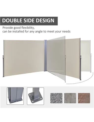 Outsunny 6 x 1.6 M Double Canopy Pull-Out Side Awning Sun Rain Outdoor Protection w/ Steel Frame Retractable Garden Privacy Home