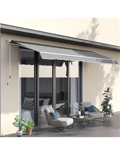 Outsunny Awning Canopy Manual Retractable Porch Sun Shade Shelter 3 x 2m Light Grey 2