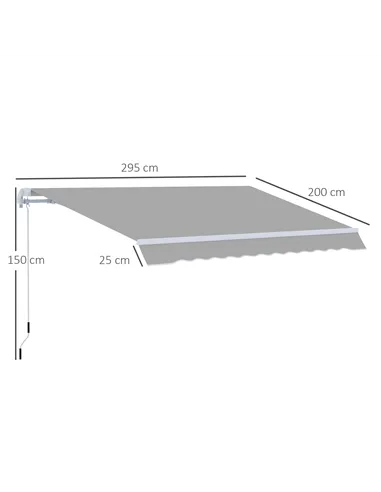 Outsunny Awning Canopy Manual Retractable Porch Sun Shade Shelter 3 x 2m Light Grey