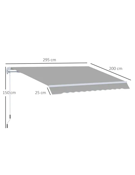 Outsunny Awning Canopy Manual Retractable Porch Sun Shade Shelter 3 x 2m Light Grey