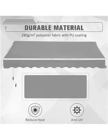 Outsunny Awning Canopy Manual Retractable Porch Sun Shade Shelter 3 x 2m Light Grey