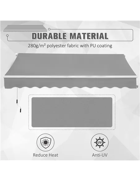 Outsunny Awning Canopy Manual Retractable Porch Sun Shade Shelter 3 x 2m Light Grey