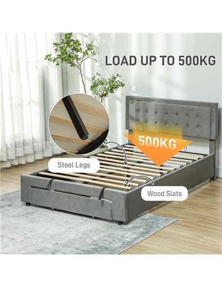 HOMCOM Double Size Ottoman Bed Frame, with Front Drawer - Grey