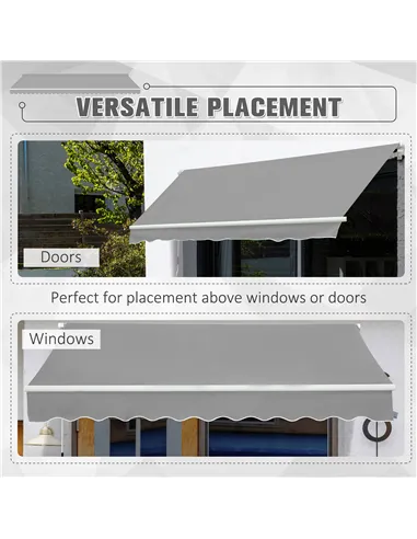 Outsunny Awning Canopy Manual Retractable Porch Sun Shade Shelter 3 x 2m Light Grey