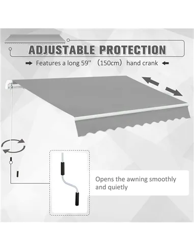 Outsunny Awning Canopy Manual Retractable Porch Sun Shade Shelter 3 x 2m Light Grey