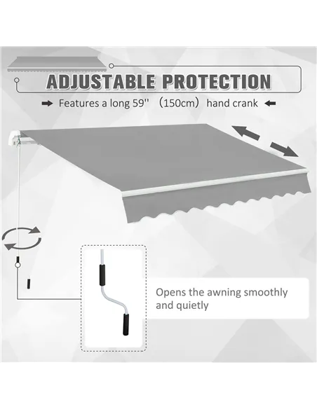 Outsunny Awning Canopy Manual Retractable Porch Sun Shade Shelter 3 x 2m Light Grey