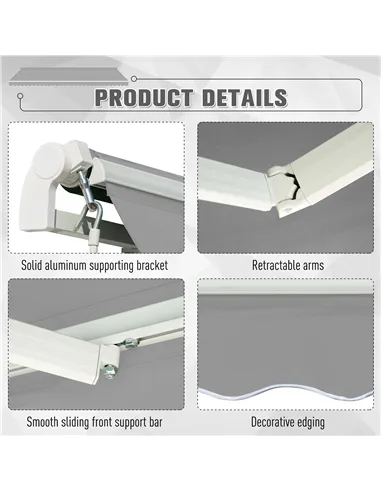 Outsunny Awning Canopy Manual Retractable Porch Sun Shade Shelter 3 x 2m Light Grey