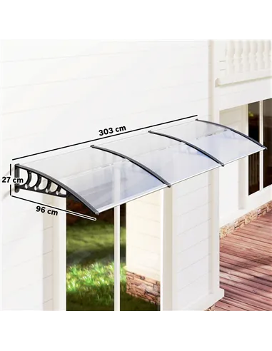 Outsunny Front Door Canopy, Outdoor Awning, 303 x 96cm Rain Shelter for Window, Porch and Front/Back Door, Clear