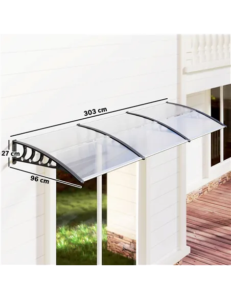 Outsunny Front Door Canopy, Outdoor Awning, 303 x 96cm Rain Shelter for Window, Porch and Front/Back Door, Clear