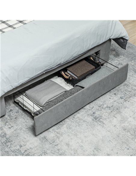 HOMCOM Double Size Ottoman Bed Frame, with Front Drawer - Grey