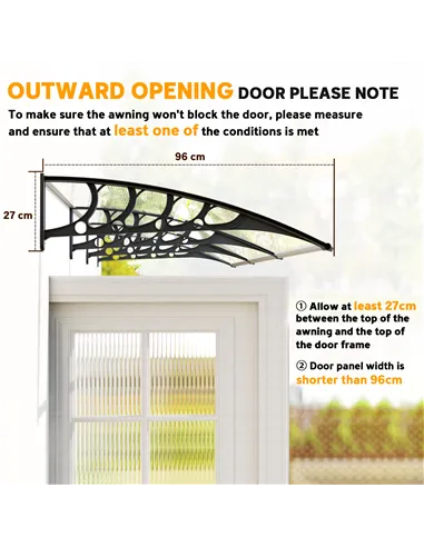 Outsunny Front Door Canopy, Outdoor Awning, 303 x 96cm Rain Shelter for Window, Porch and Front/Back Door, Clear