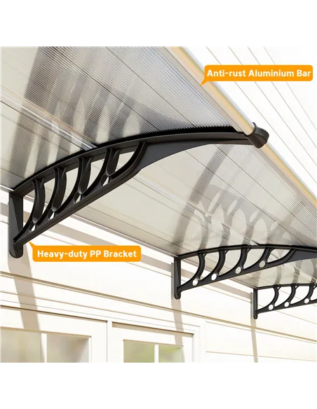 Outsunny Front Door Canopy, Outdoor Awning, 303 x 96cm Rain Shelter for Window, Porch and Front/Back Door, Clear