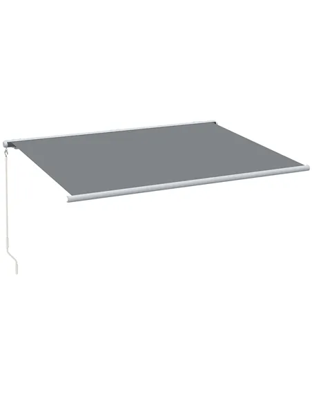 Outsunny 4x3m Full Cassette Electric/Manual Retractable Awning with LED Light and Remote Controller, Sun Canopies for Patio Door