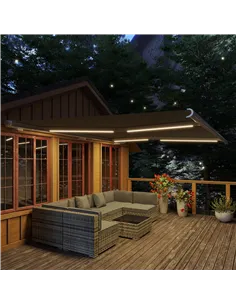 Outsunny 4x3m Full Cassette Electric/Manual Retractable Awning with LED Light and Remote Controller, Sun Canopies for Patio Door 2