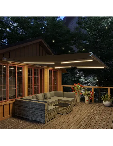 Outsunny 4x3m Full Cassette Electric/Manual Retractable Awning with LED Light and Remote Controller, Sun Canopies for Patio Door