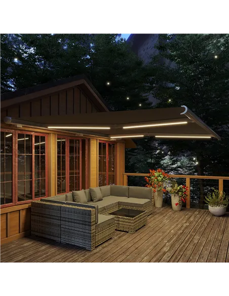 Outsunny 4x3m Full Cassette Electric/Manual Retractable Awning with LED Light and Remote Controller, Sun Canopies for Patio Door
