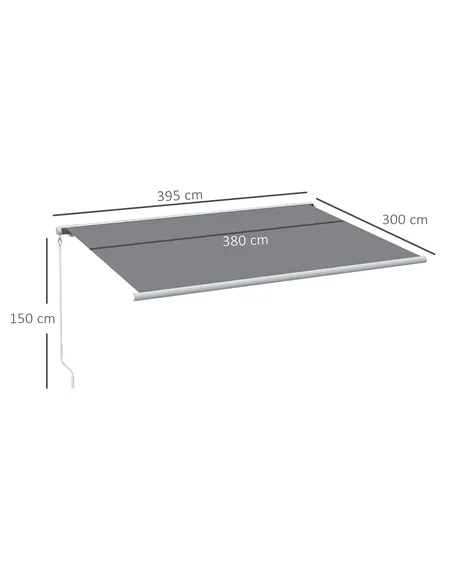 Outsunny 4x3m Full Cassette Electric/Manual Retractable Awning with LED Light and Remote Controller, Sun Canopies for Patio Door