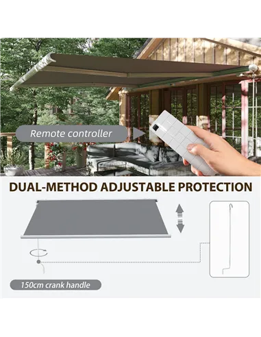 Outsunny 4x3m Full Cassette Electric/Manual Retractable Awning with LED Light and Remote Controller, Sun Canopies for Patio Door