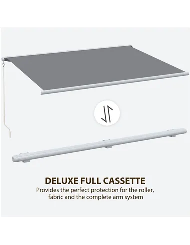 Outsunny 4x3m Full Cassette Electric/Manual Retractable Awning with LED Light and Remote Controller, Sun Canopies for Patio Door