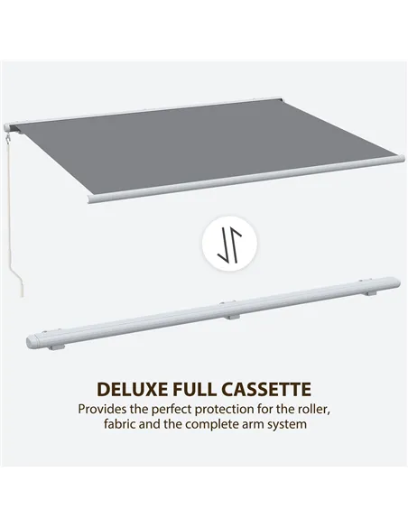 Outsunny 4x3m Full Cassette Electric/Manual Retractable Awning with LED Light and Remote Controller, Sun Canopies for Patio Door