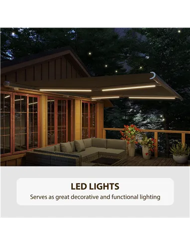 Outsunny 4x3m Full Cassette Electric/Manual Retractable Awning with LED Light and Remote Controller, Sun Canopies for Patio Door