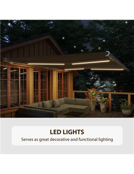 Outsunny 4x3m Full Cassette Electric/Manual Retractable Awning with LED Light and Remote Controller, Sun Canopies for Patio Door