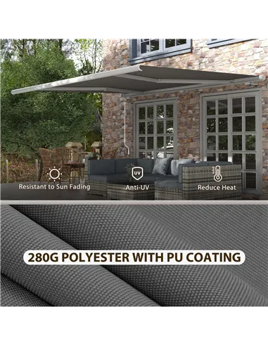 Outsunny 4x3m Full Cassette Electric/Manual Retractable Awning with LED Light and Remote Controller, Sun Canopies for Patio Door