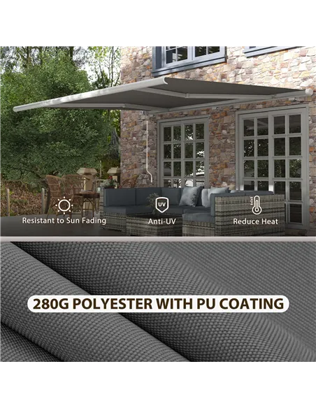 Outsunny 4x3m Full Cassette Electric/Manual Retractable Awning with LED Light and Remote Controller, Sun Canopies for Patio Door