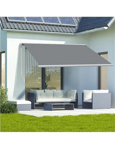 Outsunny 4x3m Full Cassette Electric/Manual Retractable Awning with LED Light and Remote Controller, Sun Canopies for Patio Door